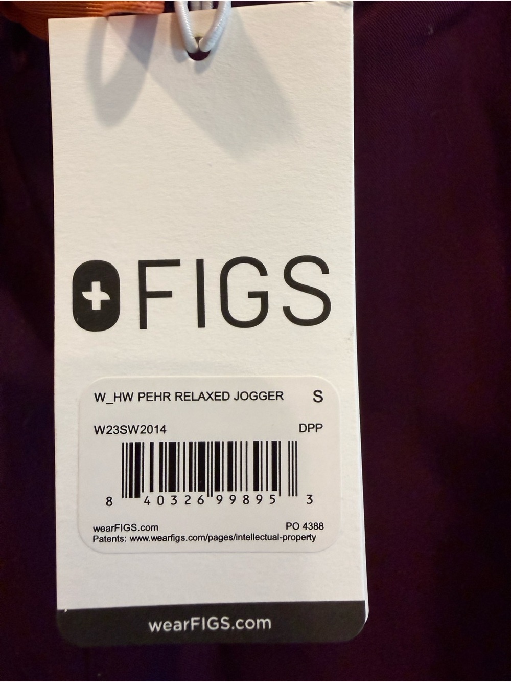 FIGS Women's Jogger Scrub Pants in Plum with Orange Drawstring - Picture 3 of 7
